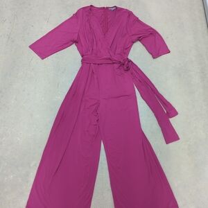 Jessica London Fuchsia Wrap Jumpsuit with Self-Tie Belt
